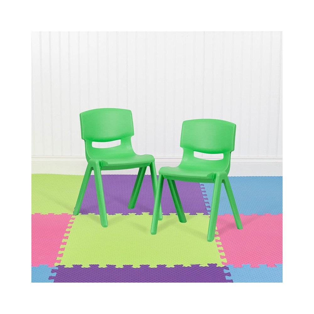 2 Pack Green Plastic Stackable School Chair with 13.25" Seat Height