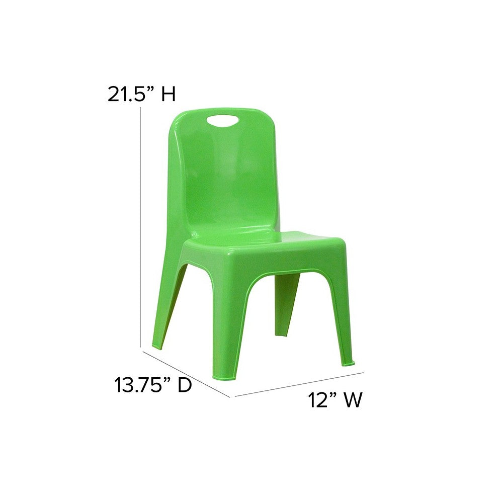2 Pack Green Plastic Stackable School Chair with Carrying Handle and 11" Seat Height