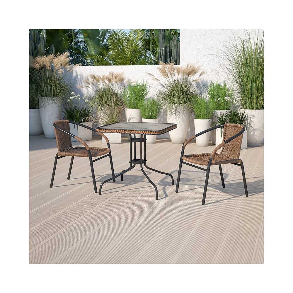 2 Pack Medium Brown Rattan Indoor-Outdoor Restaurant Stack Chair