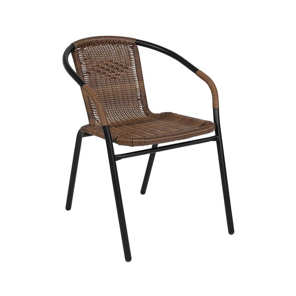 2 Pack Medium Brown Rattan Indoor-Outdoor Restaurant Stack Chair
