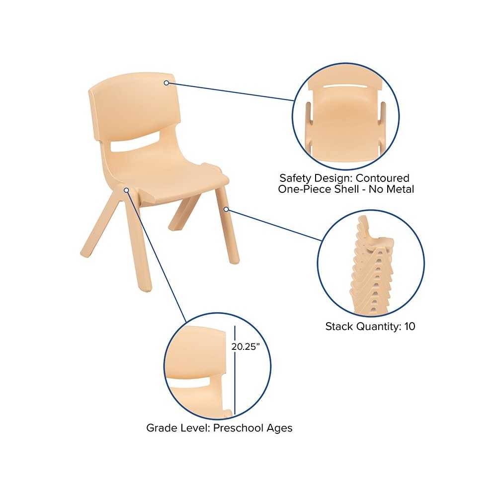 2 Pack Natural Plastic Stackable School Chair with 10.5" Seat Height