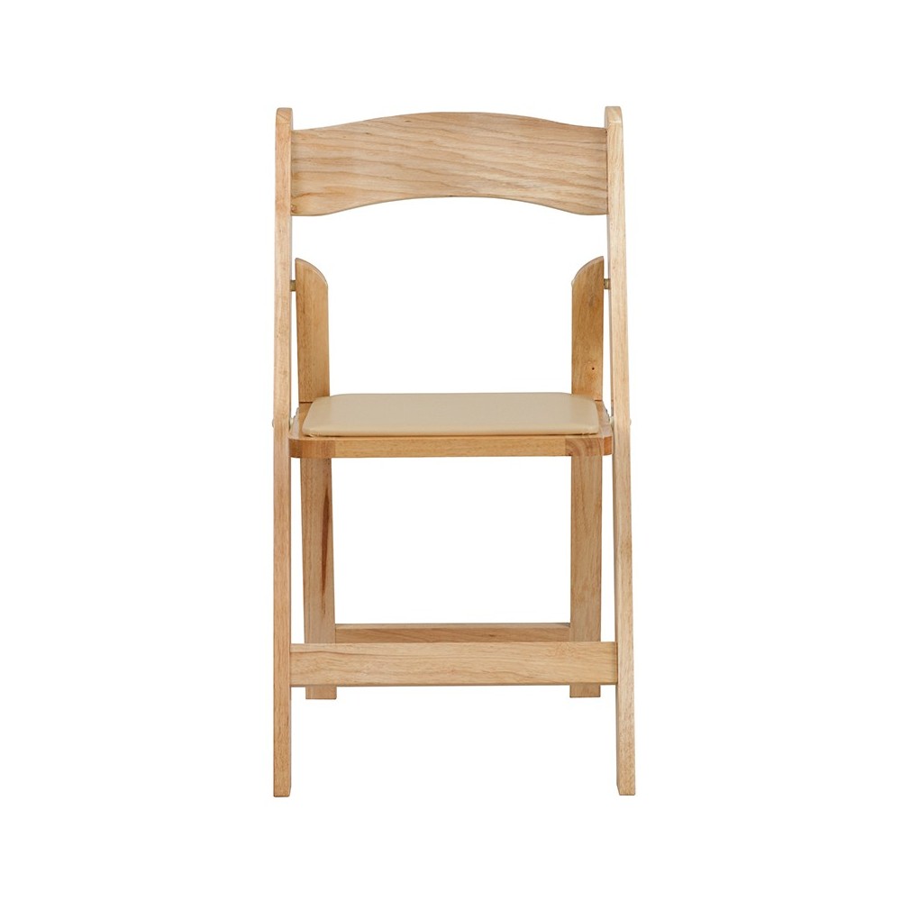 2 Pack Natural Wood Folding Chair with Vinyl Padded Seat