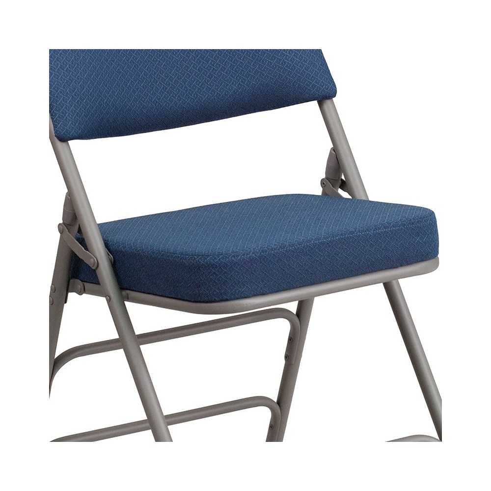 2 Pack Premium Curved Triple Braced & Double Hinged Navy Fabric Metal Folding Chair