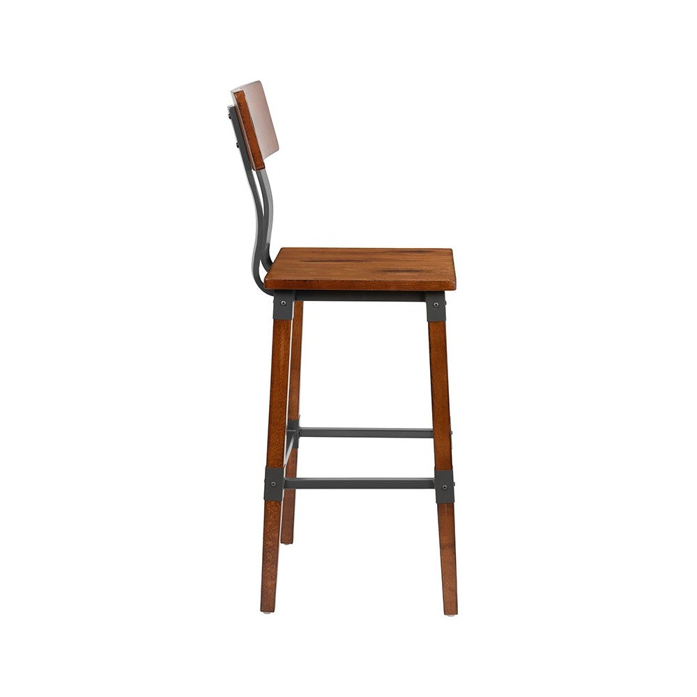 2 Pack Rustic Antique Walnut Industrial Wood Dining Barstool
