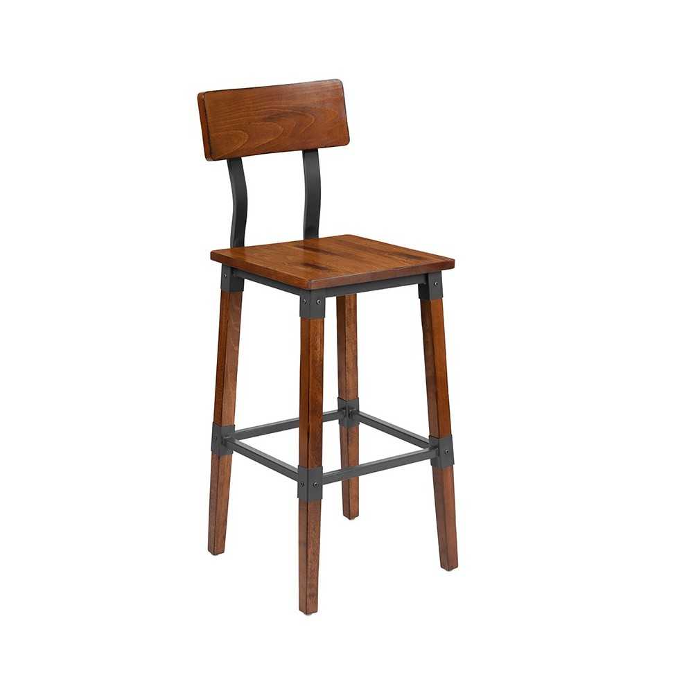 2 Pack Rustic Antique Walnut Industrial Wood Dining Barstool