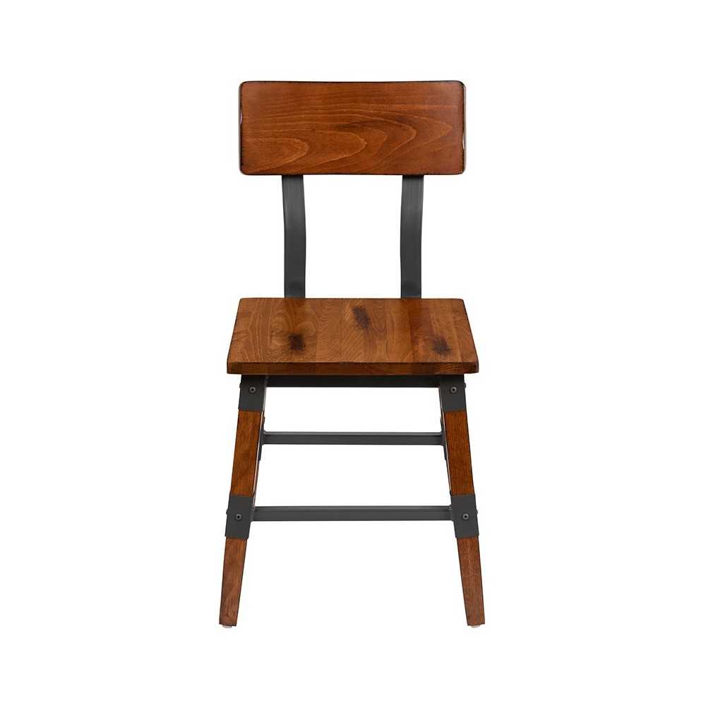 2 Pack Rustic Antique Walnut Industrial Wood Dining Chair