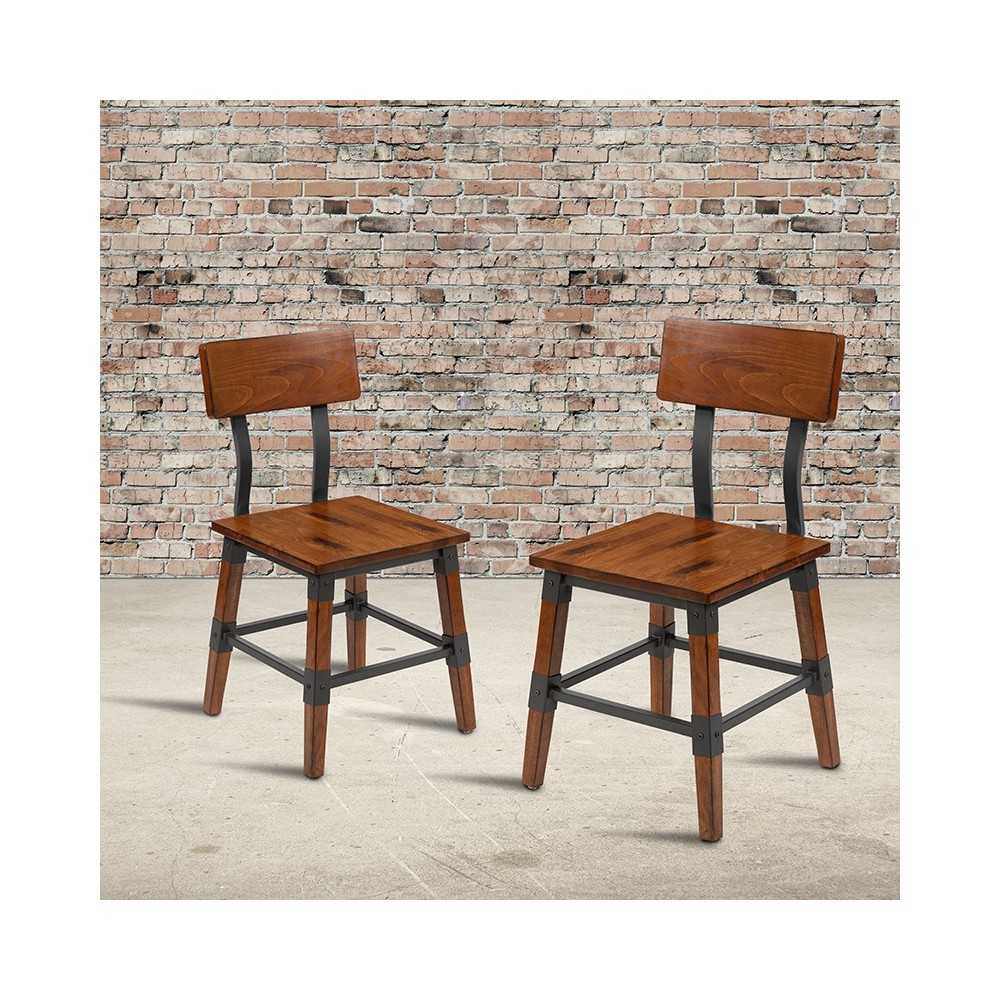 2 Pack Rustic Antique Walnut Industrial Wood Dining Chair