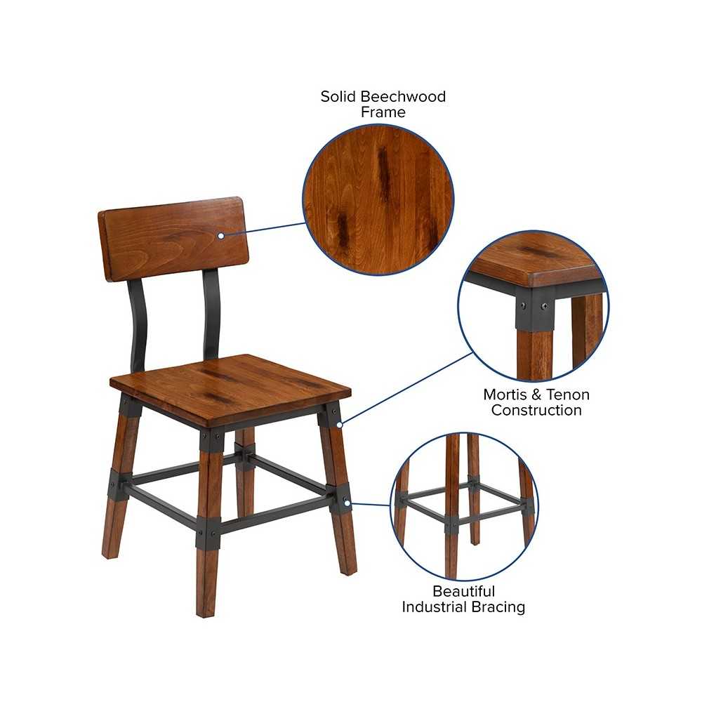 2 Pack Rustic Antique Walnut Industrial Wood Dining Chair