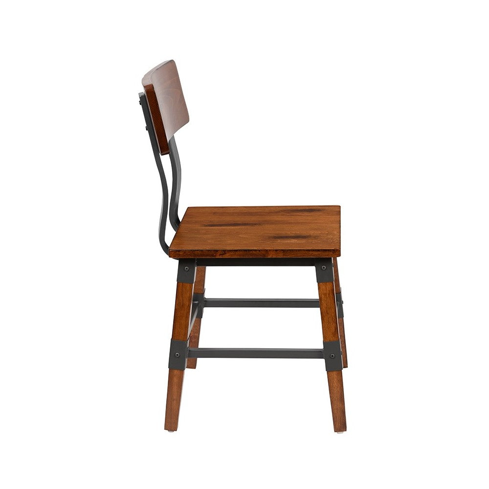 2 Pack Rustic Antique Walnut Industrial Wood Dining Chair