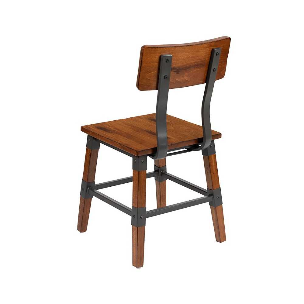 2 Pack Rustic Antique Walnut Industrial Wood Dining Chair