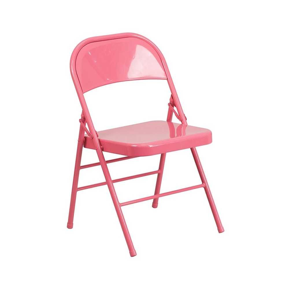 2 Pack Series Bubblegum Pink Triple Braced & Double Hinged Metal Folding Chair