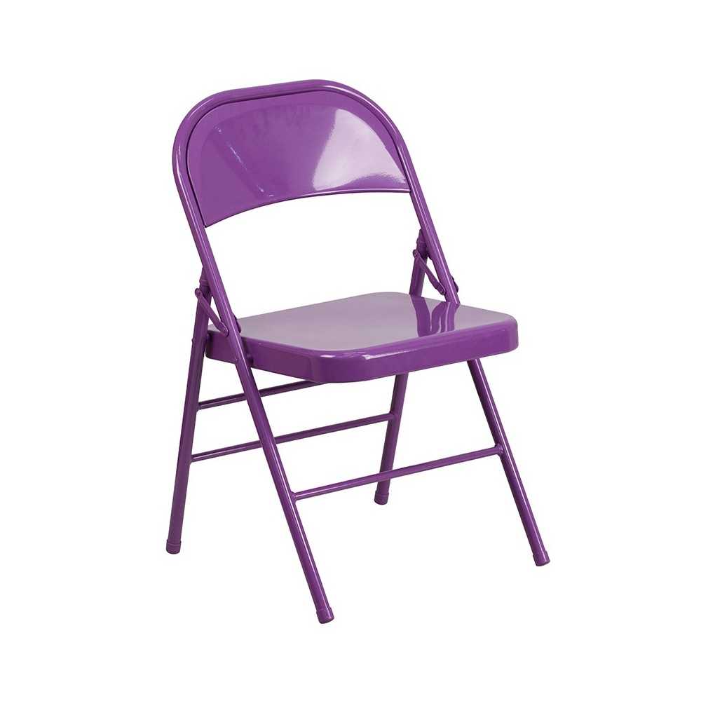 2 Pack Series Impulsive Purple Triple Braced & Double Hinged Metal Folding Chair