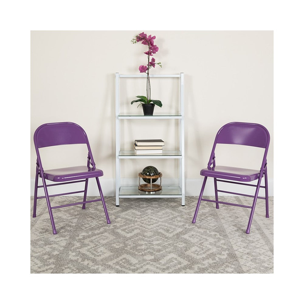 2 Pack Series Impulsive Purple Triple Braced & Double Hinged Metal Folding Chair