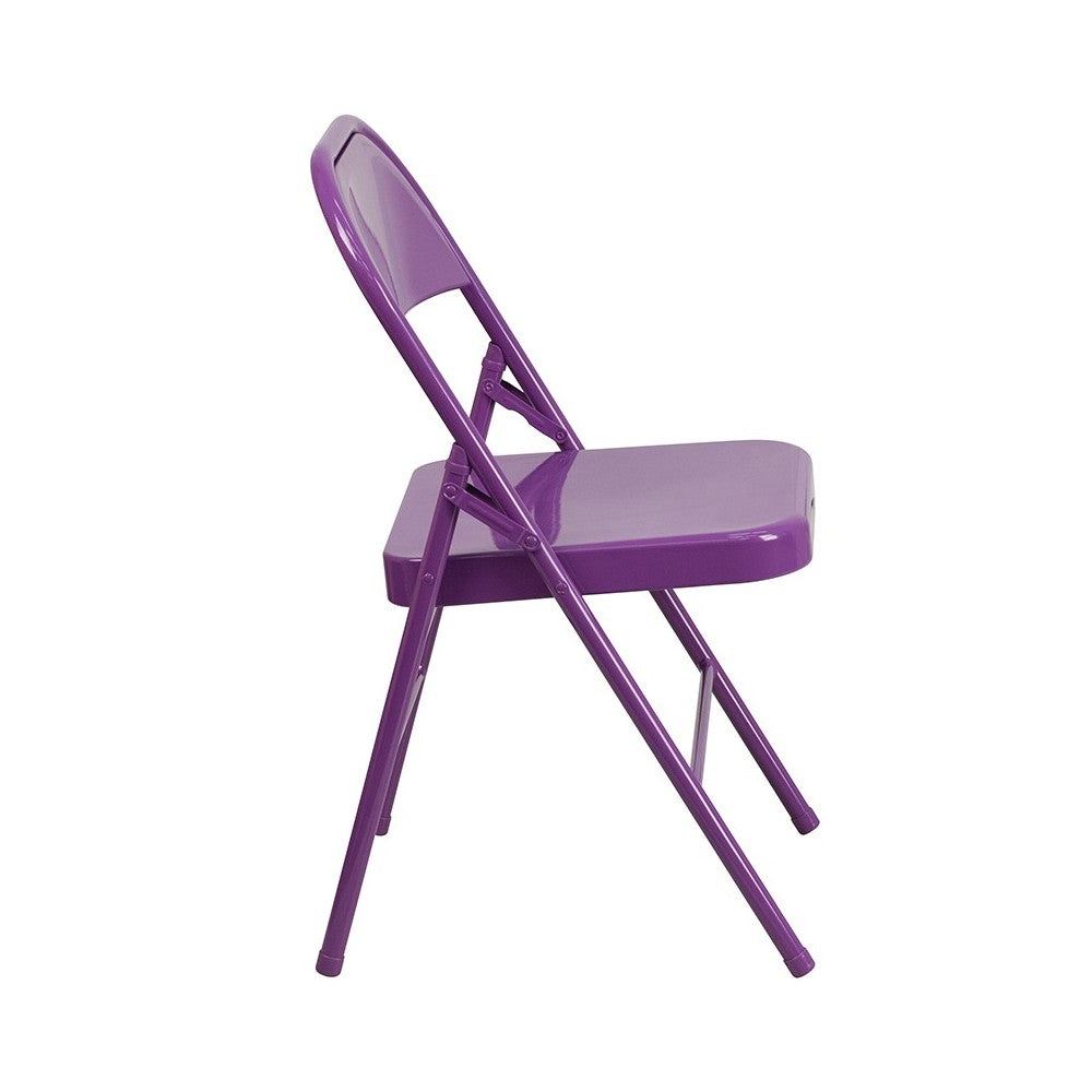 2 Pack Series Impulsive Purple Triple Braced & Double Hinged Metal Folding Chair