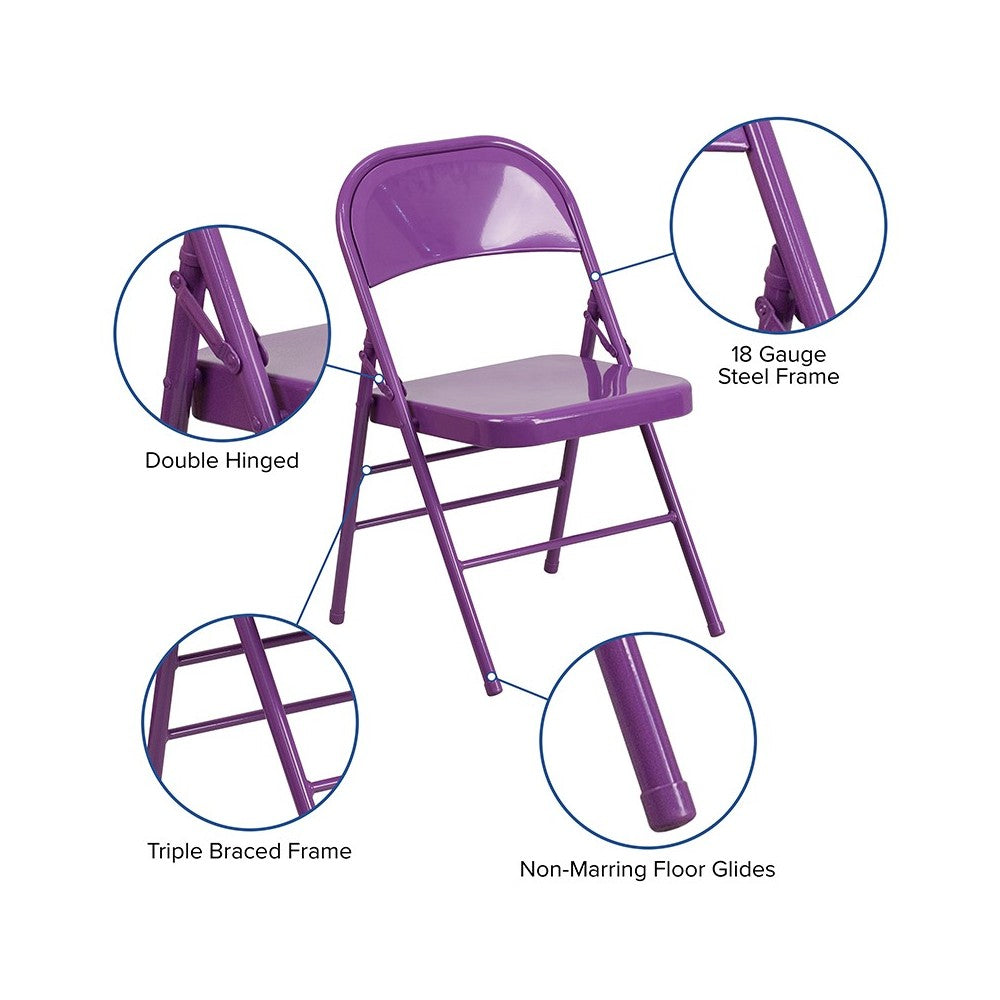 2 Pack Series Impulsive Purple Triple Braced & Double Hinged Metal Folding Chair