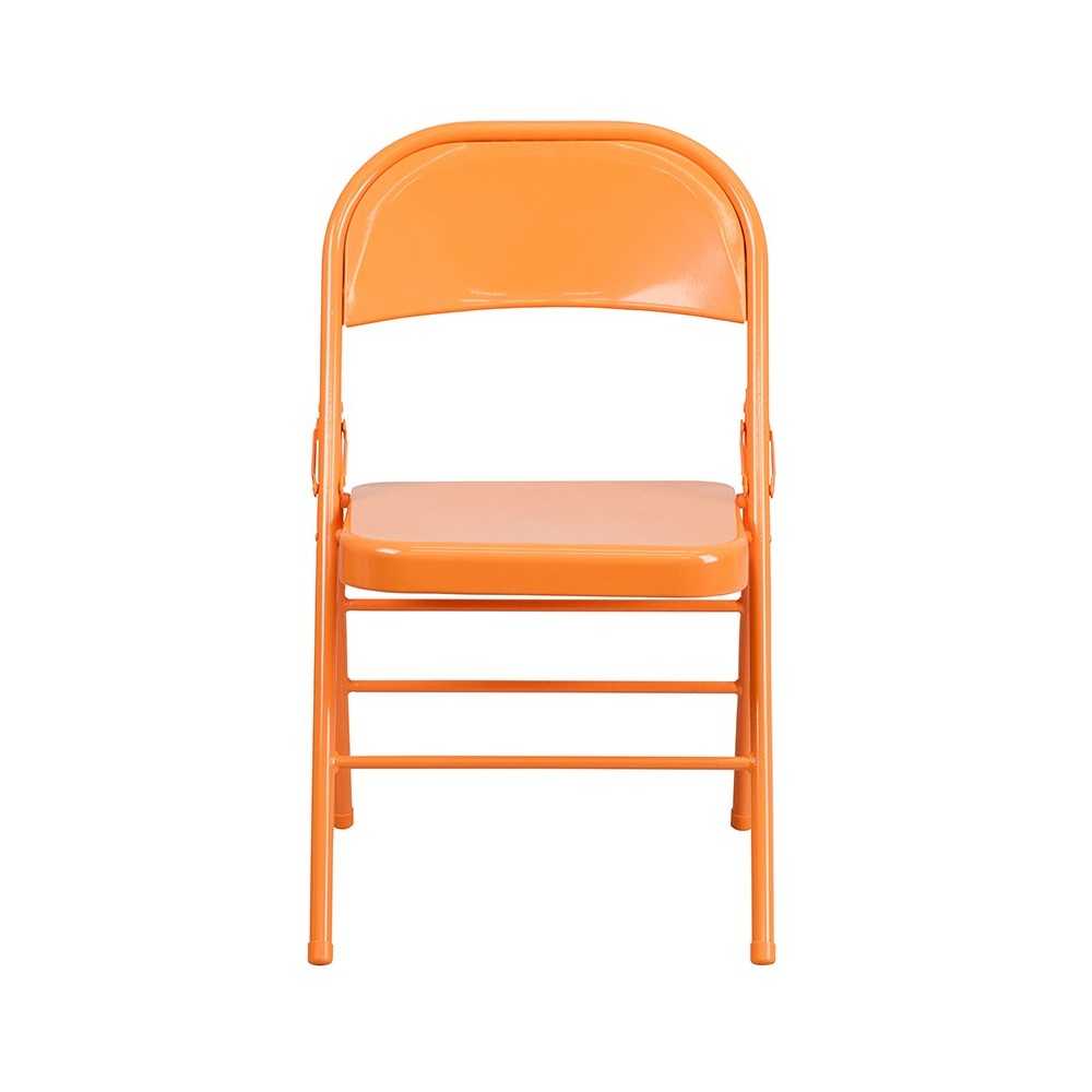 2 Pack Series Orange Marmalade Triple Braced & Double Hinged Metal Folding Chair