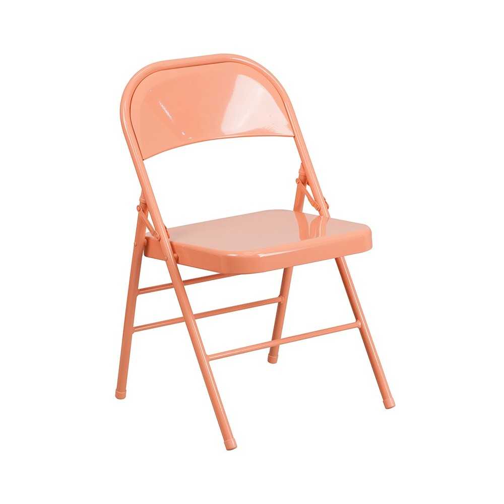 2 Pack Series Sedona Coral Triple Braced & Double Hinged Metal Folding Chair