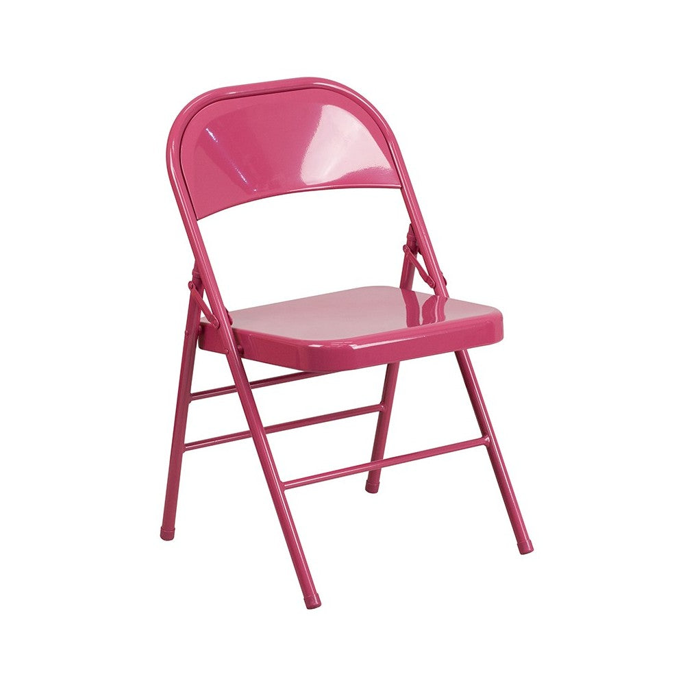 2 Pack Series Shockingly Fuchsia Triple Braced & Double Hinged Metal Folding Chair