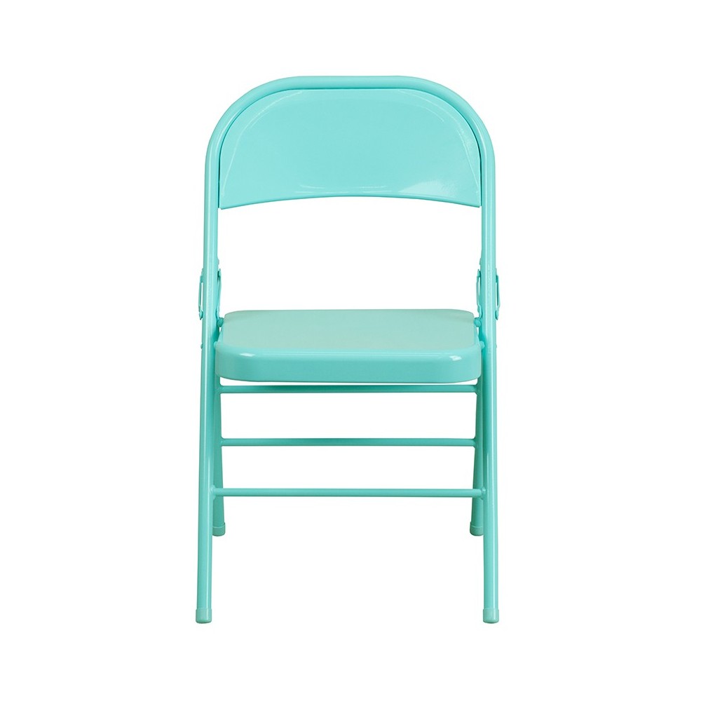 2 Pack Series Tantalizing Teal Triple Braced & Double Hinged Metal Folding Chair