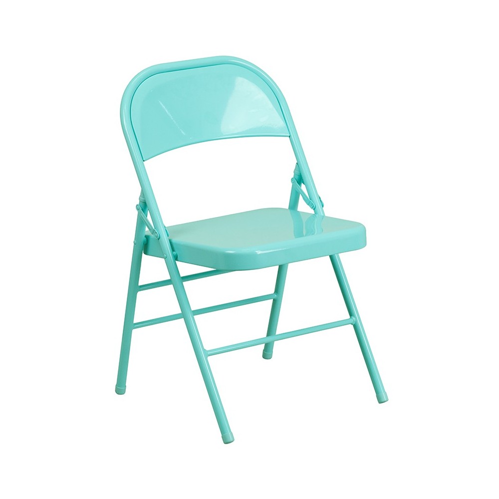 2 Pack Series Tantalizing Teal Triple Braced & Double Hinged Metal Folding Chair