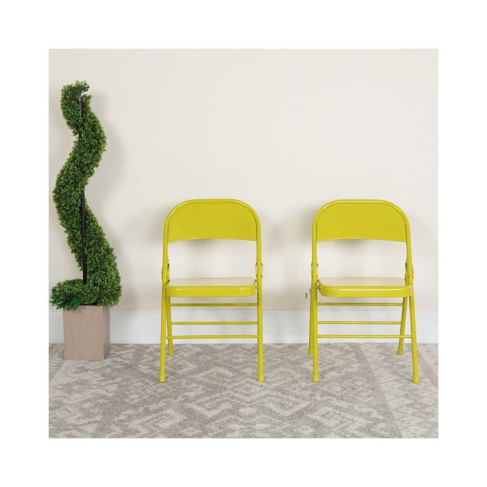 2 Pack Series Twisted Citron Triple Braced & Double Hinged Metal Folding Chair