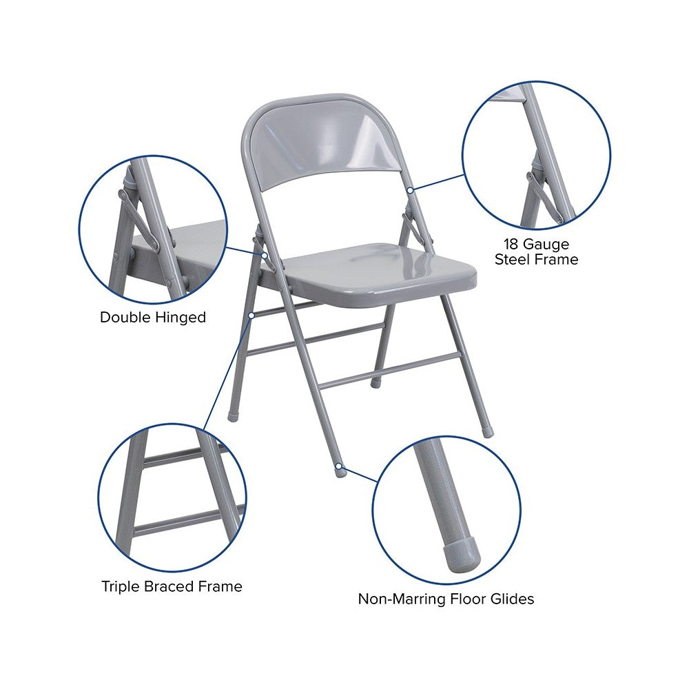 2 Pack Triple Braced & Double Hinged Gray Metal Folding Chair