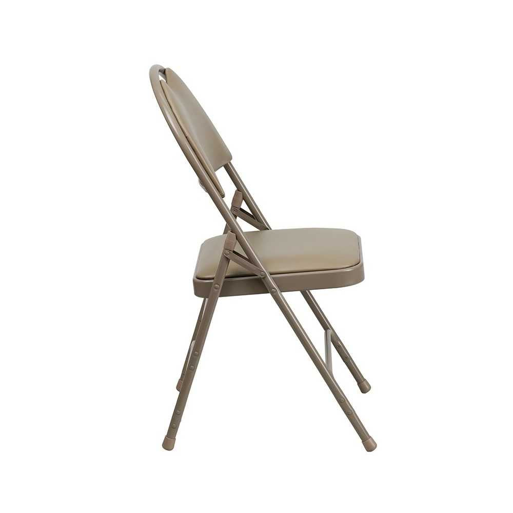 2 Pack Ultra-Premium Triple Braced Beige Vinyl Metal Folding Chair with Easy-Carry Handle