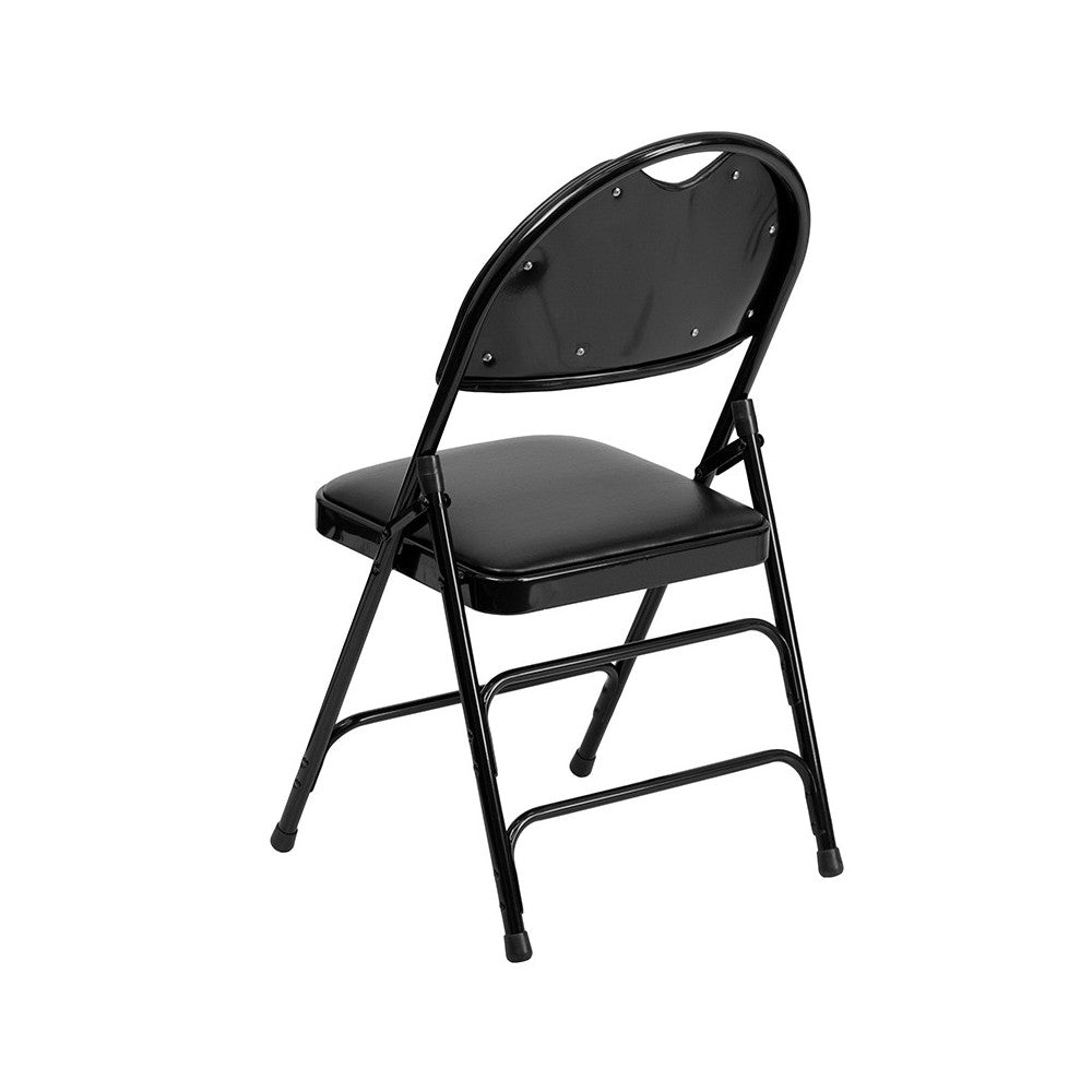 2 Pack Ultra-Premium Triple Braced Black Vinyl Metal Folding Chair with Easy-Carry Handle