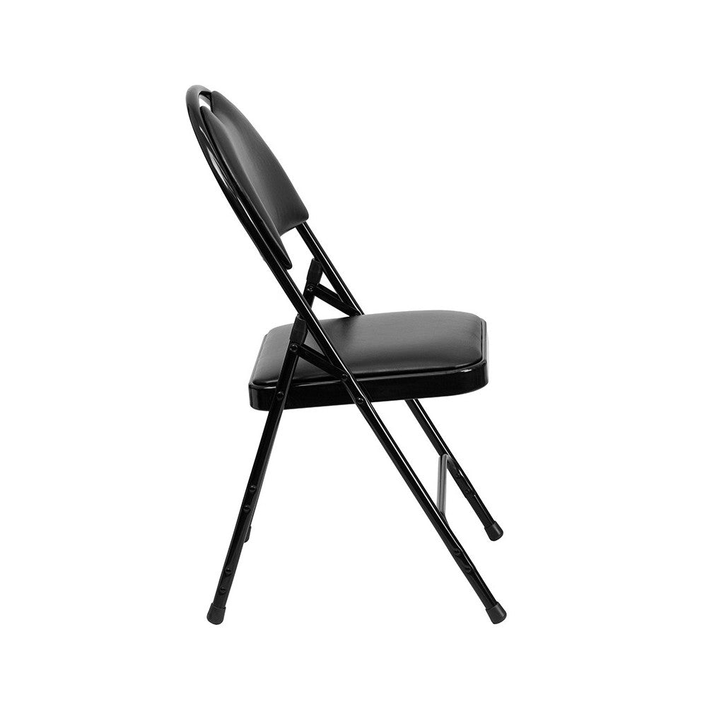 2 Pack Ultra-Premium Triple Braced Black Vinyl Metal Folding Chair with Easy-Carry Handle