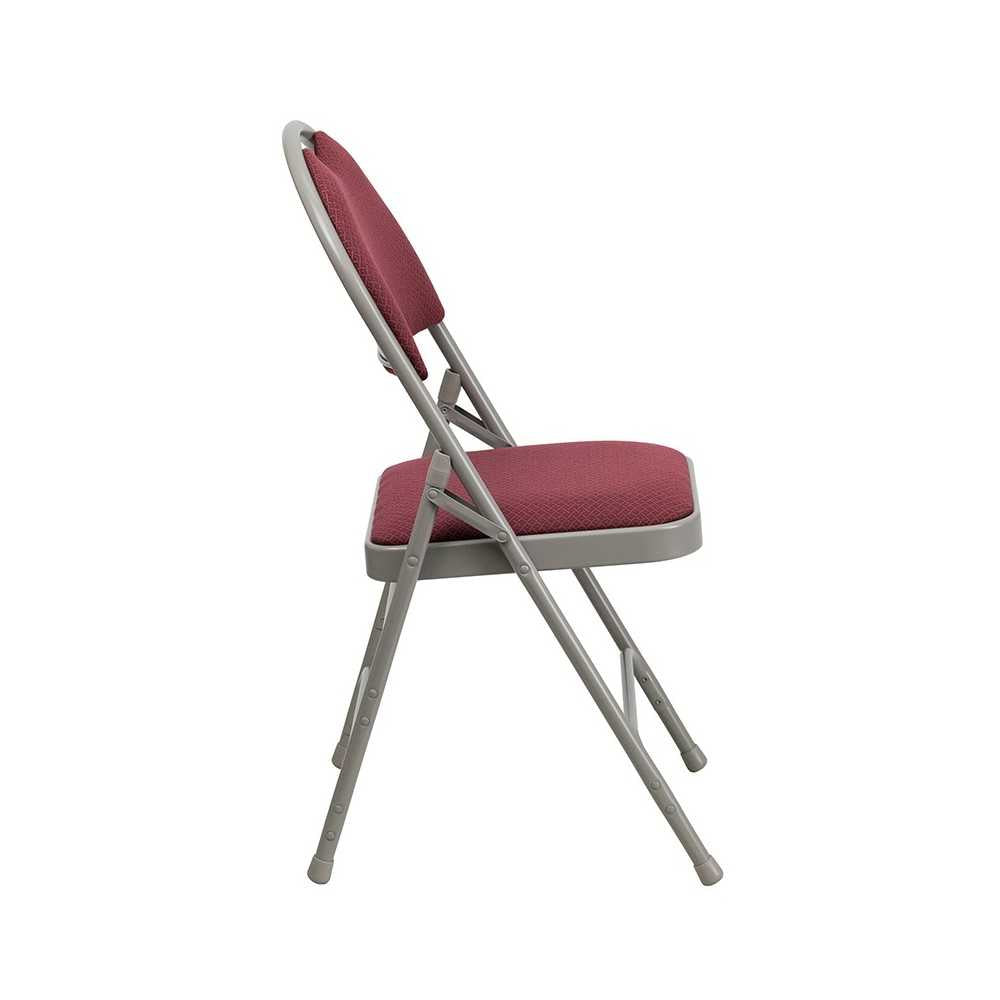 2 Pack Ultra-Premium Triple Braced Burgundy Fabric Metal Folding Chair with Easy-Carry Handle