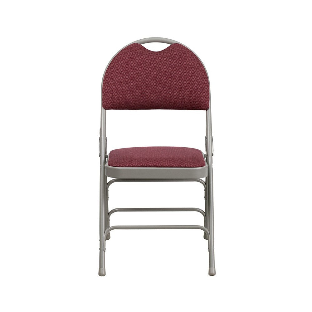 2 Pack Ultra-Premium Triple Braced Burgundy Fabric Metal Folding Chair with Easy-Carry Handle