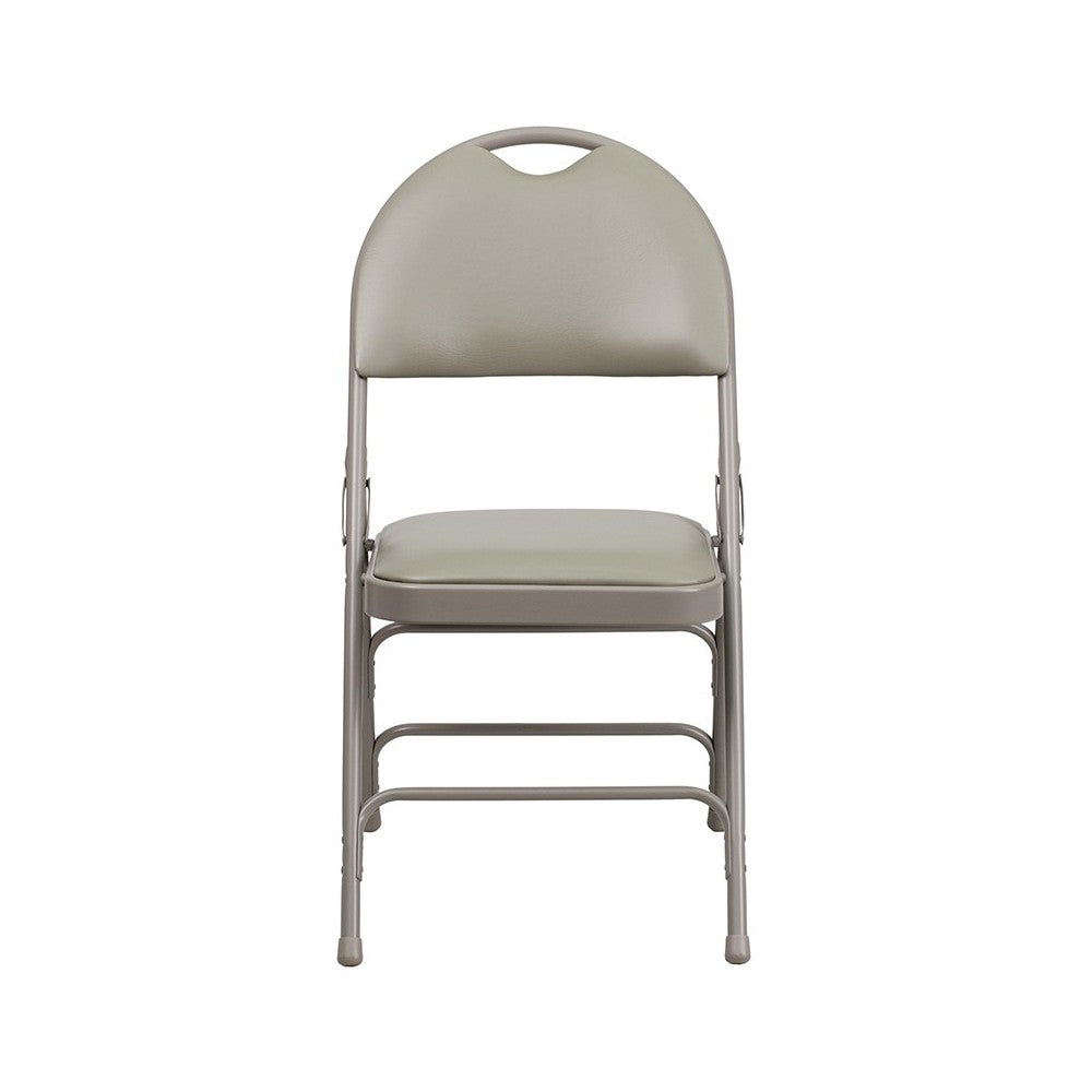 2 Pack Ultra-Premium Triple Braced Gray Vinyl Metal Folding Chair with Easy-Carry Handle