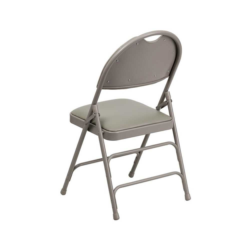 2 Pack Ultra-Premium Triple Braced Gray Vinyl Metal Folding Chair with Easy-Carry Handle