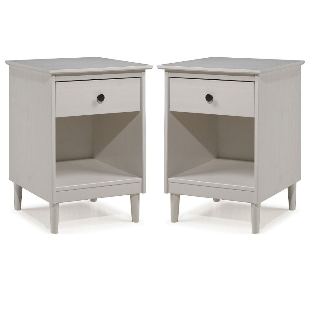 2 Piece, 1 Drawer Solid Wood Nightstands - White