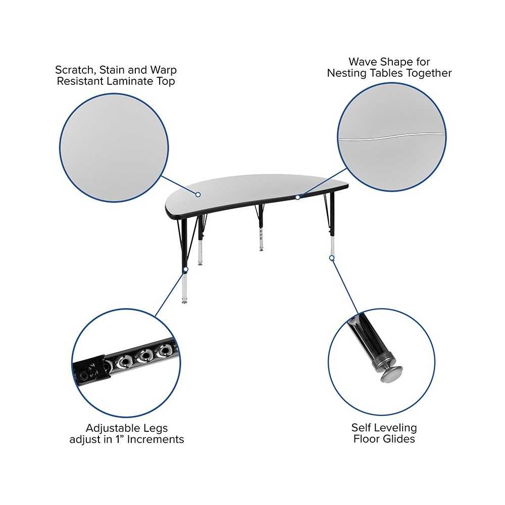 2 Piece 47.5" Circle Wave Collaborative Gray Thermal Laminate Activity Table Set - Height Adjustable Short Legs