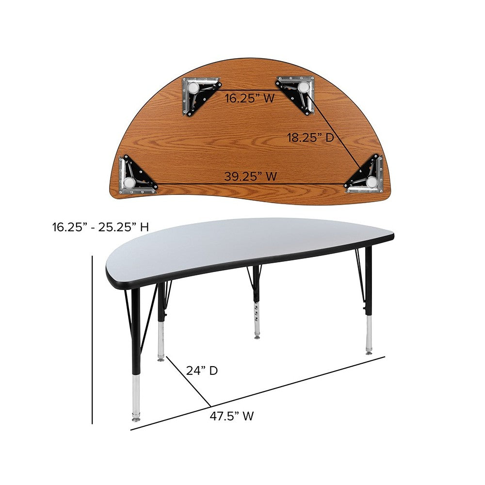 2 Piece 47.5" Circle Wave Collaborative Gray Thermal Laminate Activity Table Set - Height Adjustable Short Legs