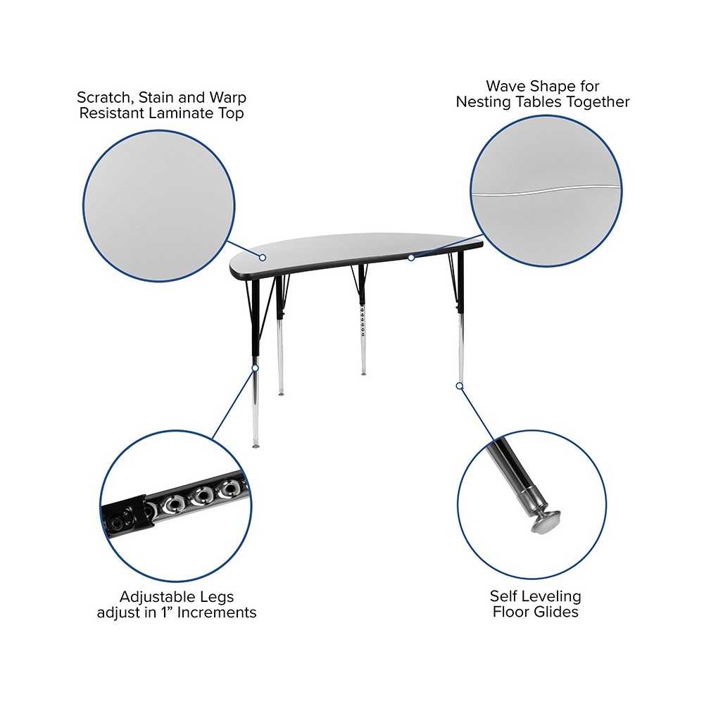 2 Piece 47.5" Circle Wave Collaborative Gray Thermal Laminate Activity Table Set - Standard Height Adjustable Legs