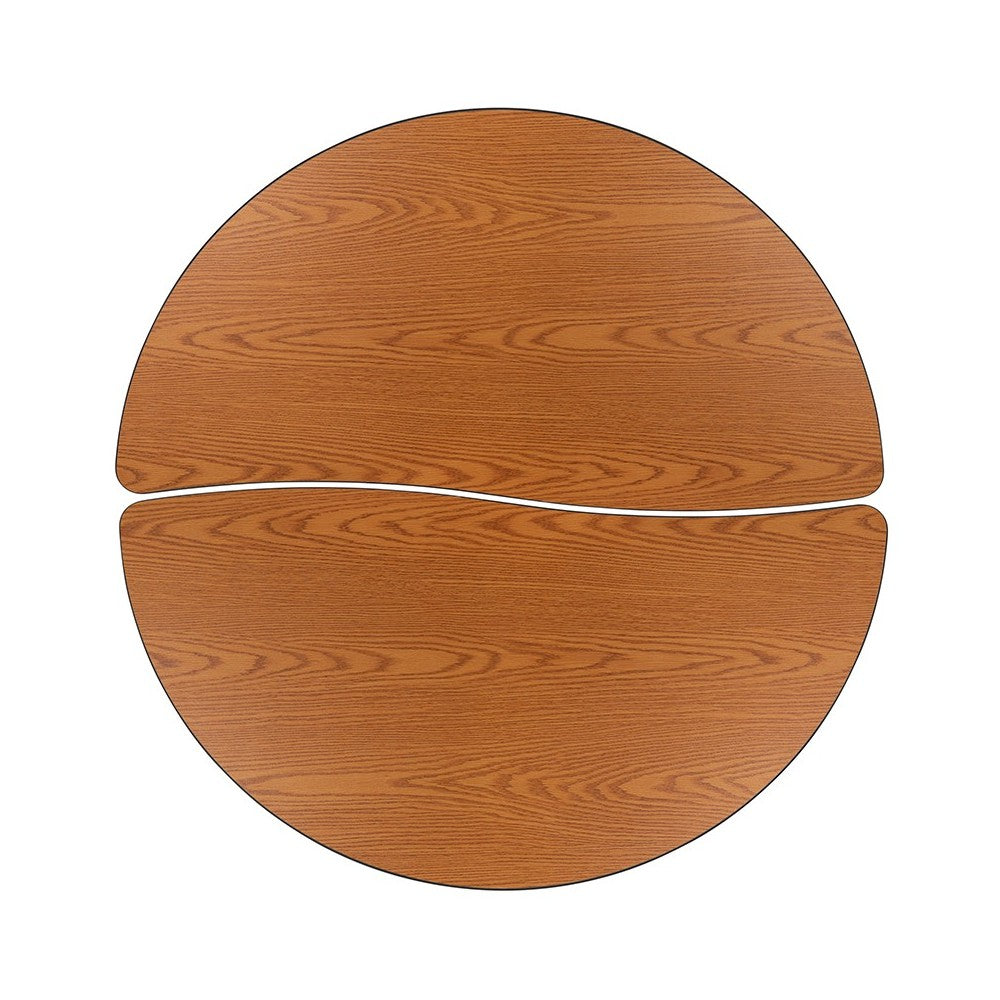 2 Piece 47.5" Circle Wave Collaborative Oak Thermal Laminate Activity Table Set - Height Adjustable Short Legs