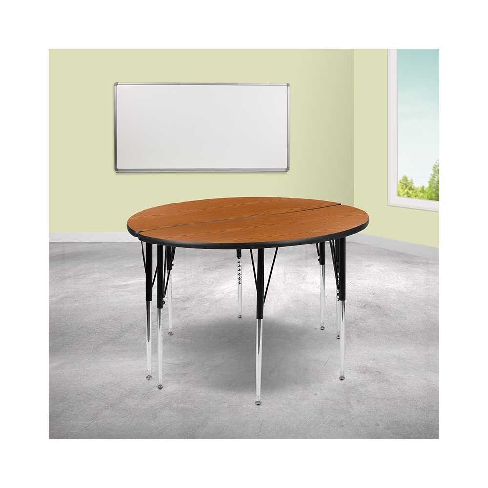 2 Piece 47.5" Circle Wave Collaborative Oak Thermal Laminate Activity Table Set - Standard Height Adjustable Legs