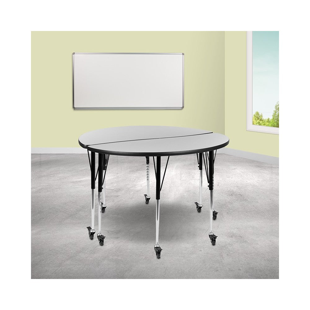 2 Piece Mobile 47.5" Circle Wave Collaborative Gray Thermal Laminate Adjustable Activity Table Set