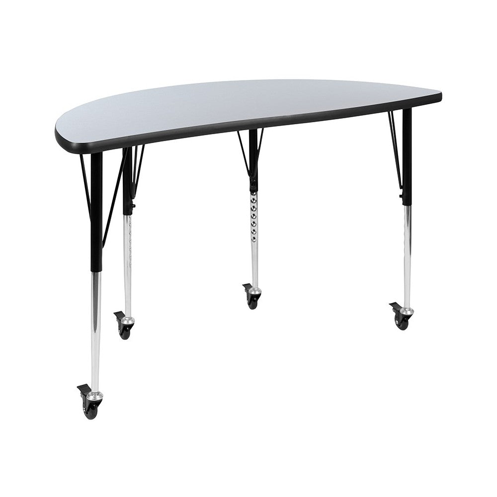 2 Piece Mobile 47.5" Circle Wave Collaborative Gray Thermal Laminate Adjustable Activity Table Set