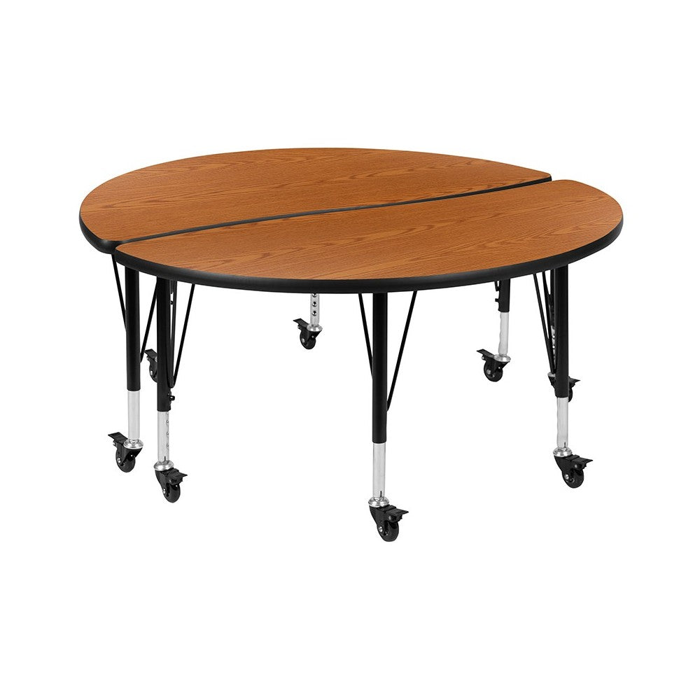 2 Piece Mobile 47.5" Circle Wave Collaborative Oak Thermal Laminate Kids Adjustable Activity Table Set