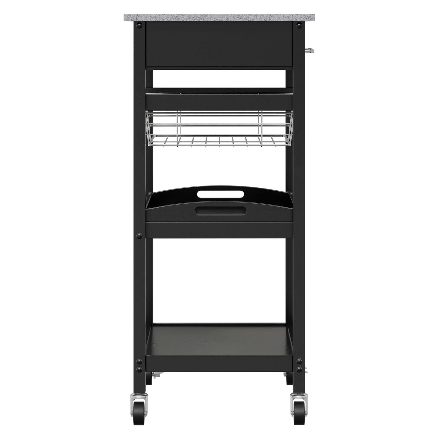 Julia Utility Kitchen Cart, Granite Top, Black