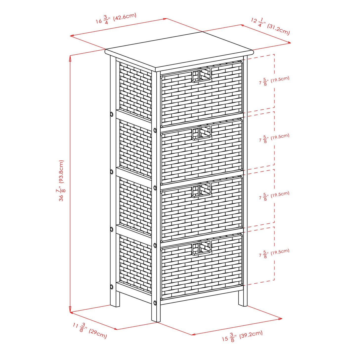Omaha Storage Rack with 4 Foldable Corn Husk Baskets, Black and Chocolate