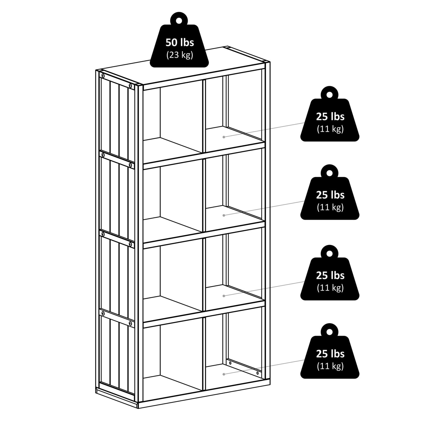 Timothy 5-Pc 4x2 Storage Shelf with 4 Foldable Woven Baskets, Black & Chocolate