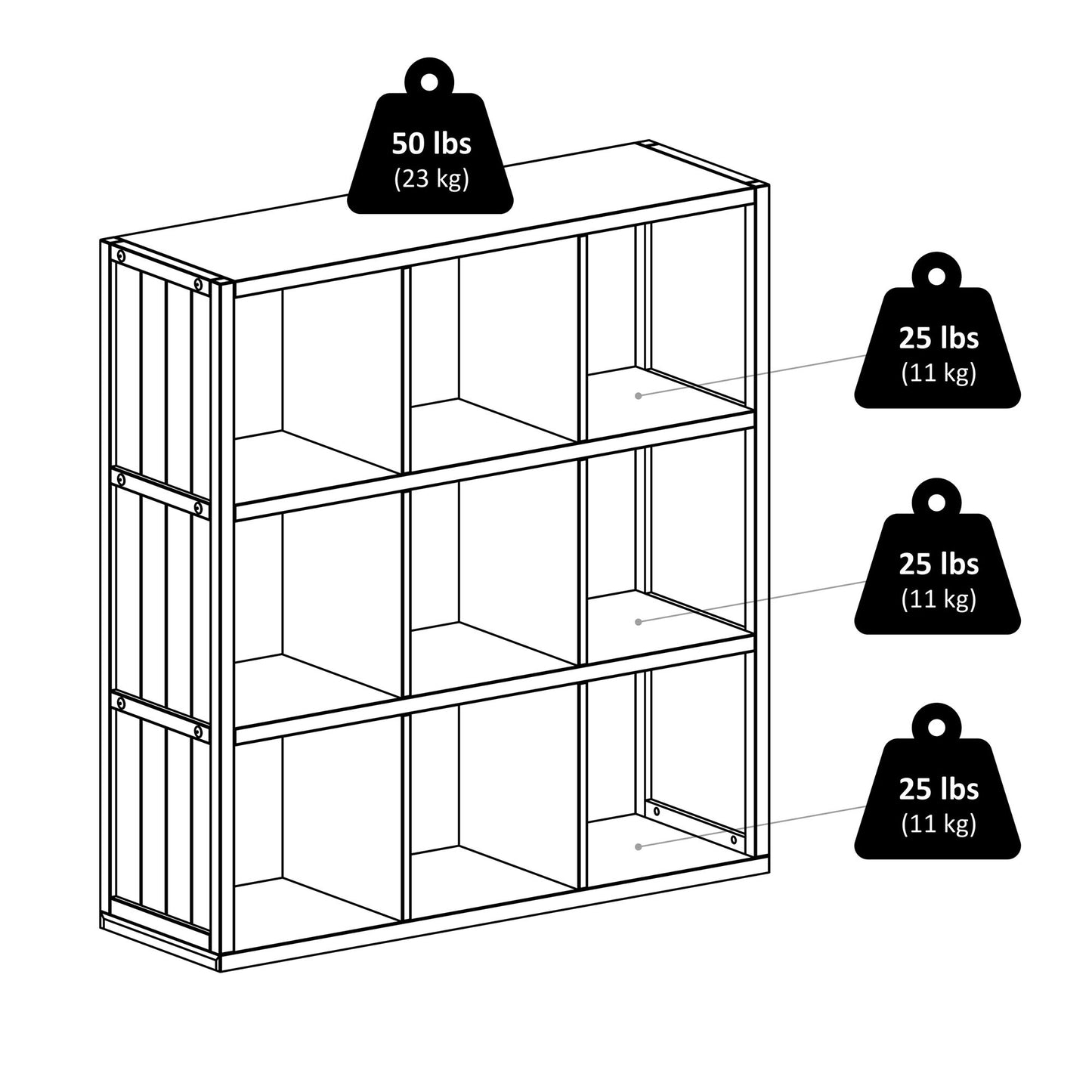 Timothy 7-Pc 3x3 Storage Shelf with 6 Foldable Fabric Baskets, Black & Chocolate