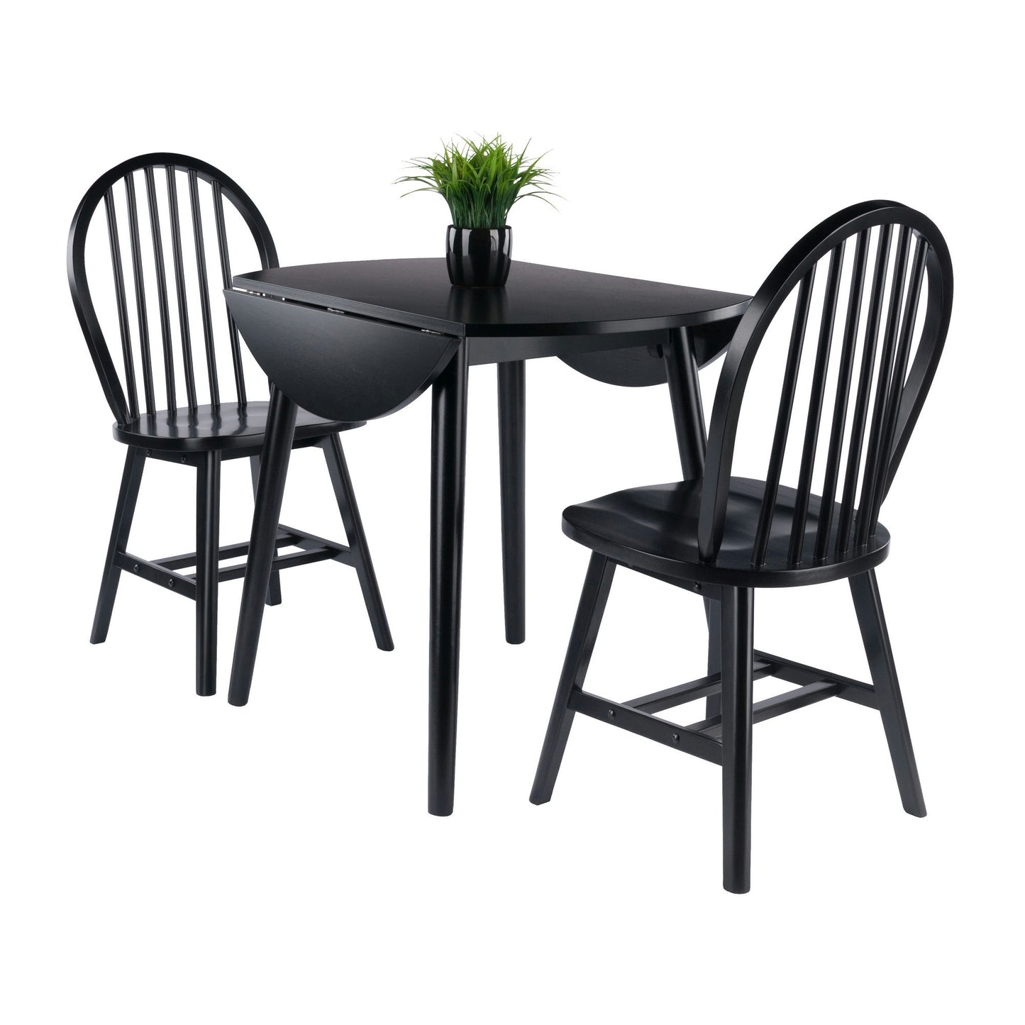 Moreno 3-Pc Drop Leaf Dining Table with Windsor Chairs, Black
