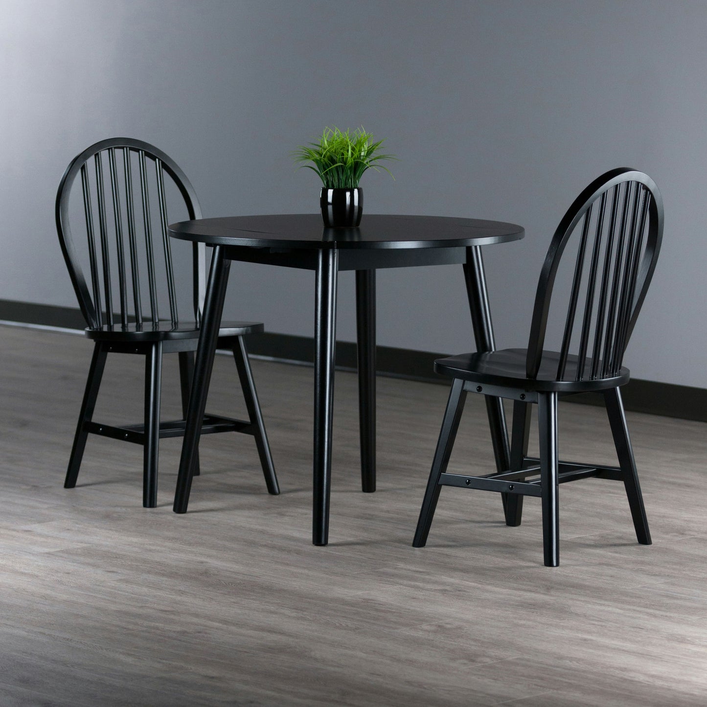Moreno 3-Pc Drop Leaf Dining Table with Windsor Chairs, Black