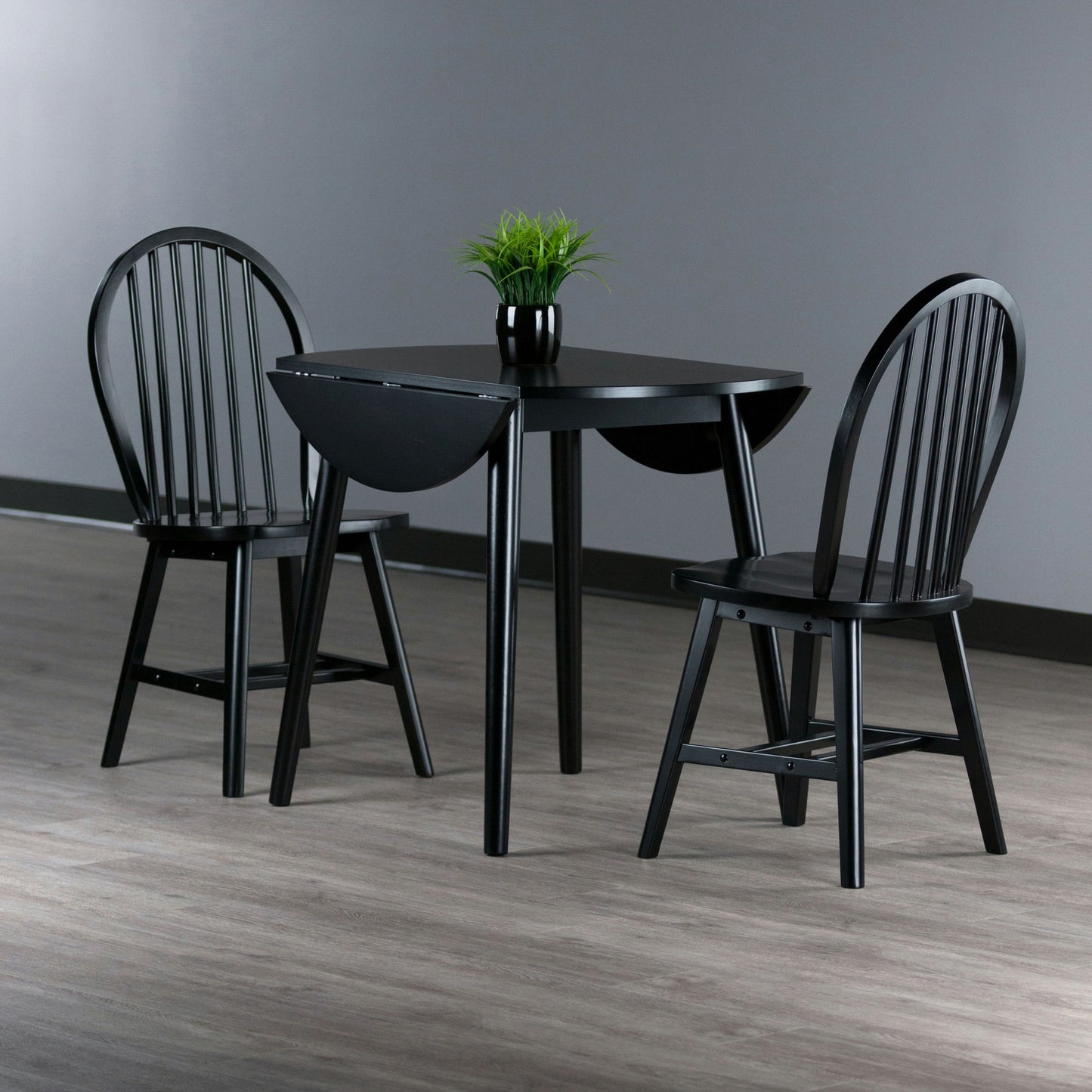Moreno 3-Pc Drop Leaf Dining Table with Windsor Chairs, Black