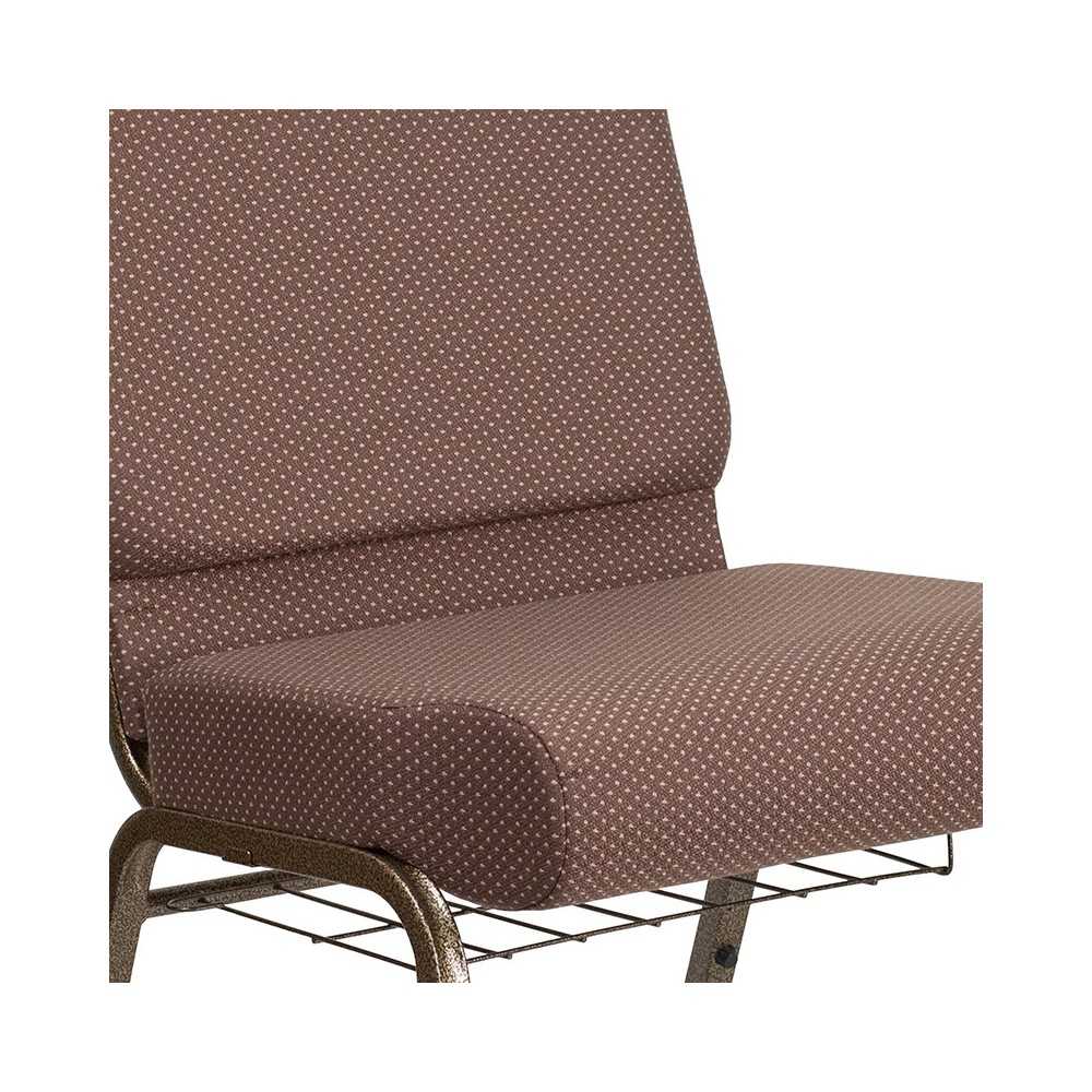 21''W Church Chair in Brown Dot Fabric with Book Rack - Gold Vein Frame